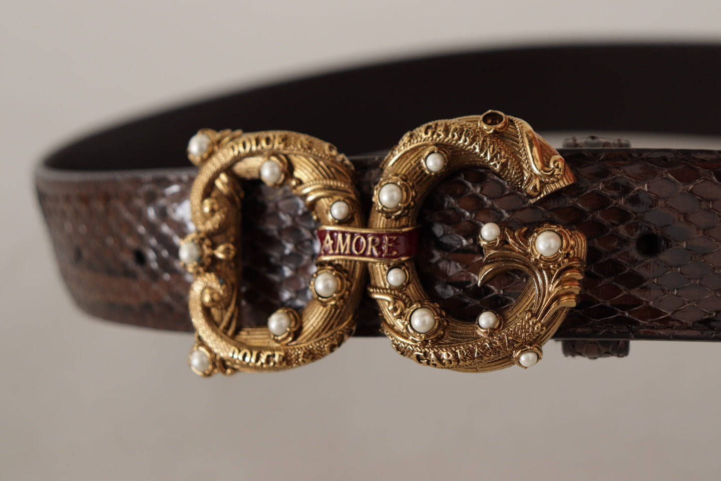 Dolce & Gabbana Brown Amore Animal Print Exotic Leather Logo Buckle Belt Dolce & Gabbana