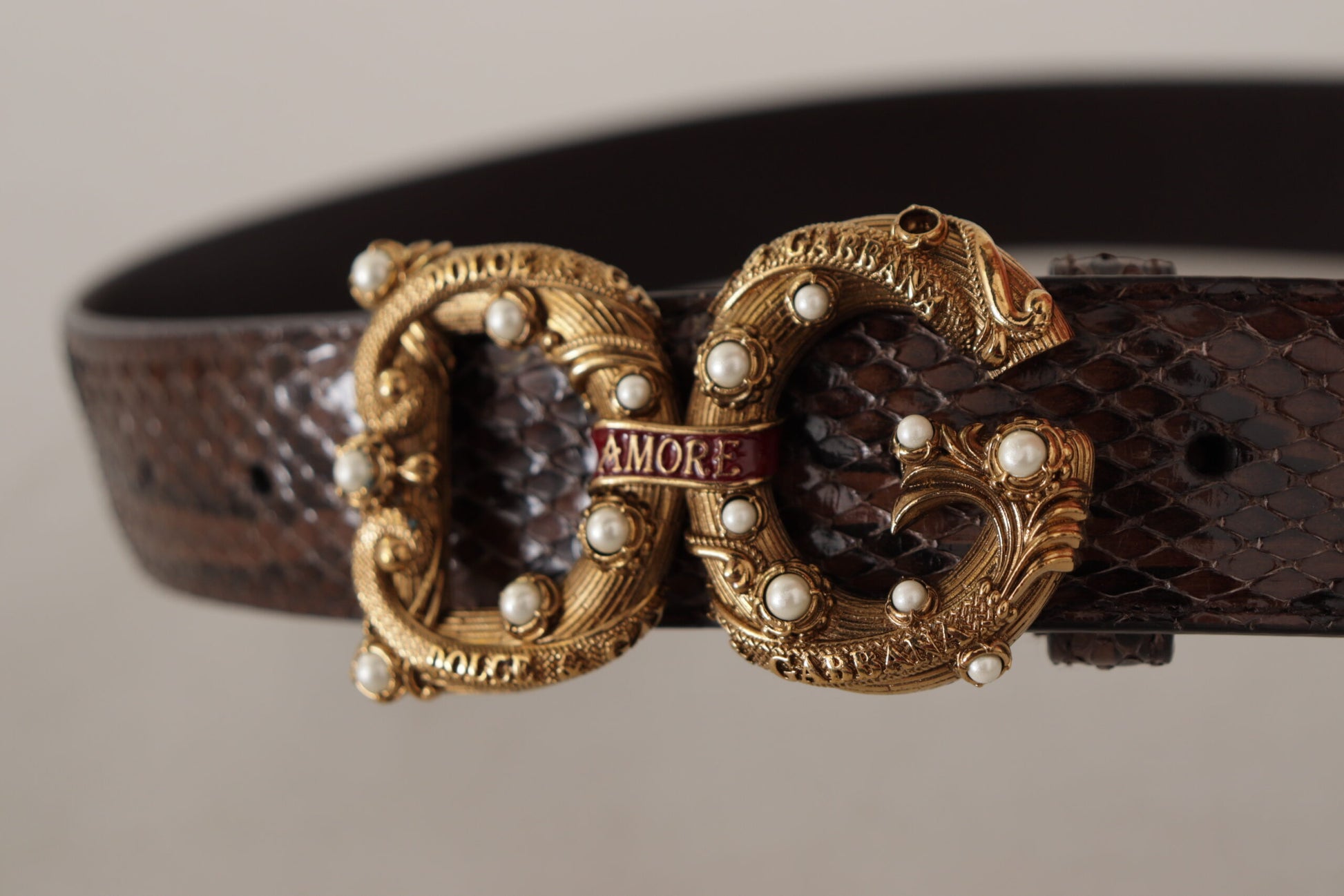 Dolce & Gabbana Brown Amore Animal Print Exotic Leather Logo Buckle Belt Dolce & Gabbana