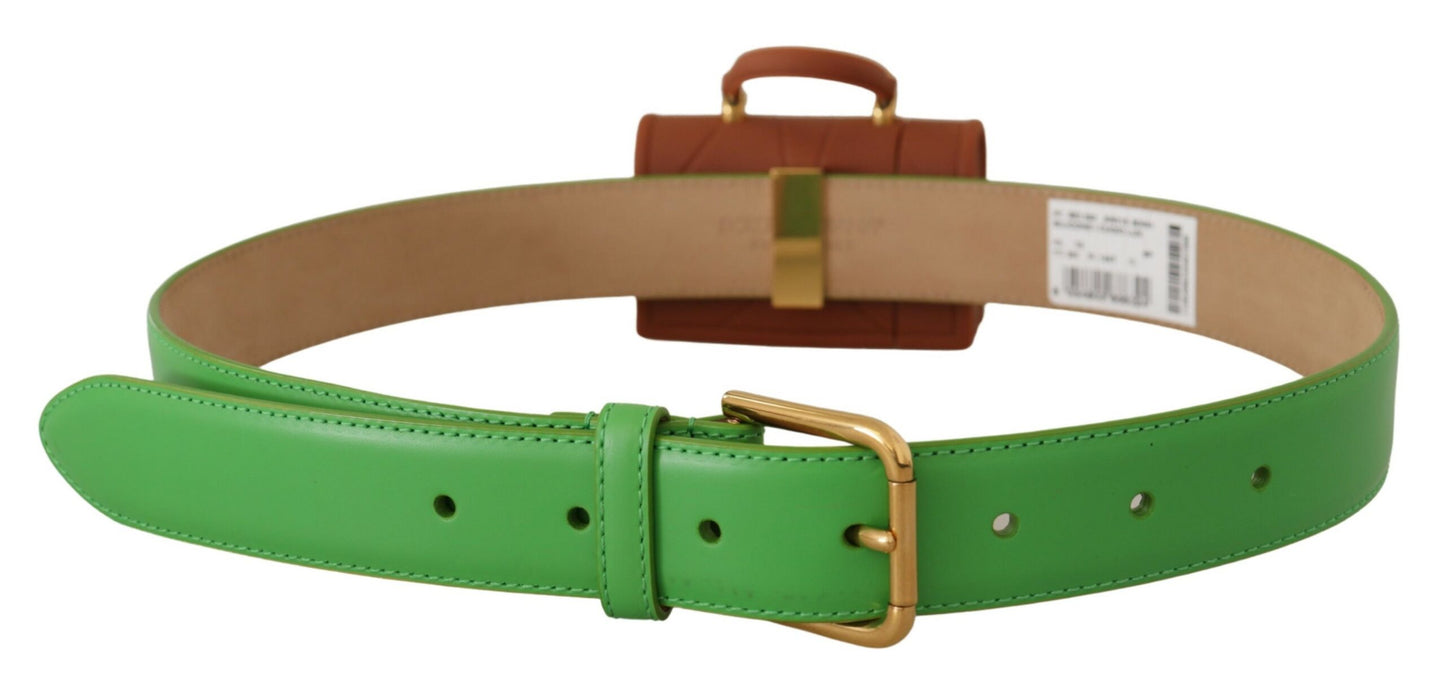 Dolce & Gabbana Green Leather Devotion Heart Micro Bag Headphones Belt Dolce & Gabbana