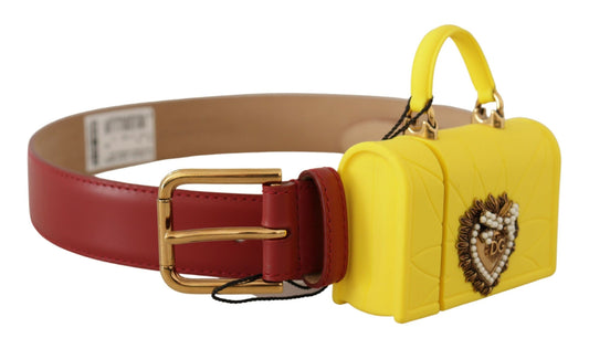 Dolce & Gabbana Red Leather Yellow DEVOTION Heart Bag Buckle Belt Dolce & Gabbana