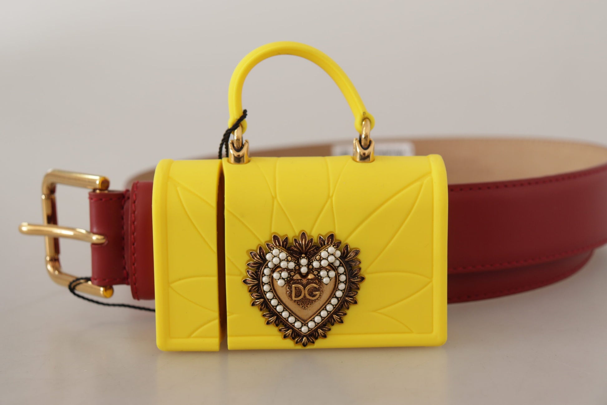 Dolce & Gabbana Red Leather Yellow DEVOTION Heart Bag Buckle Belt Dolce & Gabbana