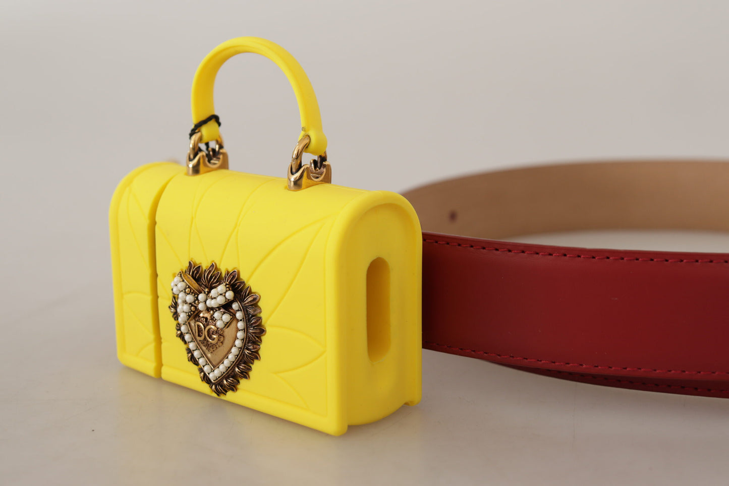 Dolce & Gabbana Red Leather Yellow DEVOTION Heart Bag Buckle Belt Dolce & Gabbana