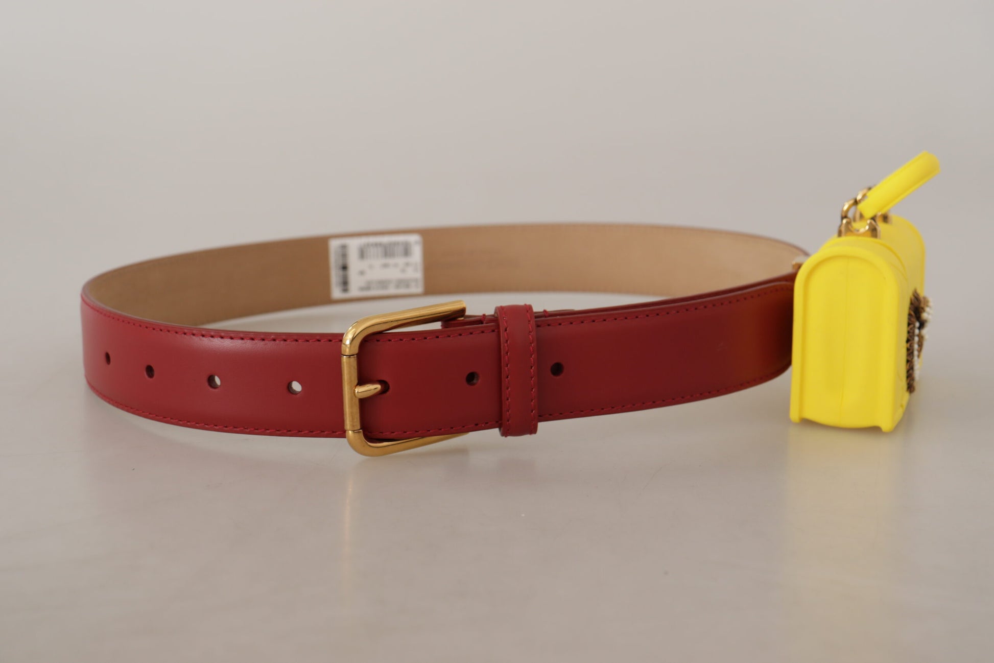 Dolce & Gabbana Red Leather Yellow DEVOTION Heart Bag Buckle Belt Dolce & Gabbana