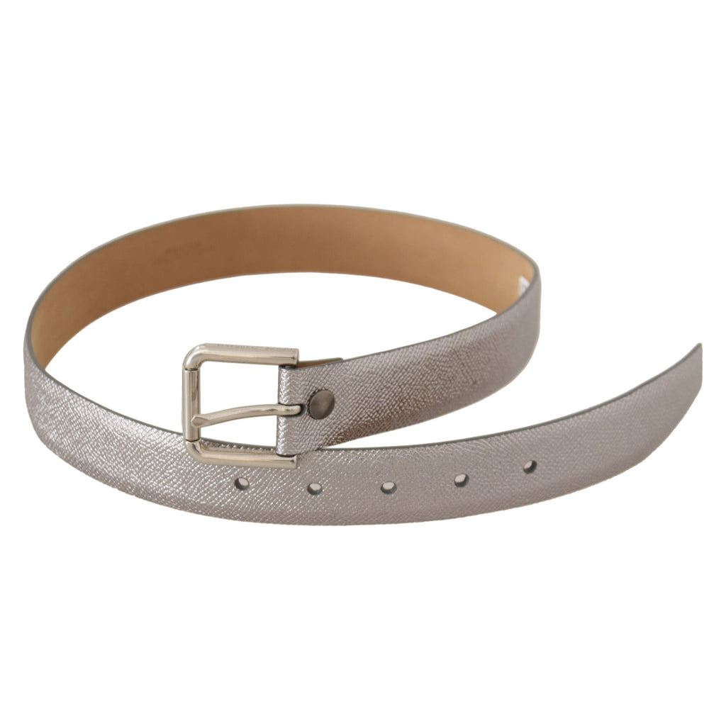 Dolce & Gabbana Metallic Silver Leather Metal Waist Buckle Belt