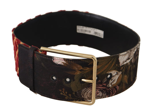 Dolce & Gabbana Multicolor Wide Leather Floral Gold Metal Buckle Belt Dolce & Gabbana