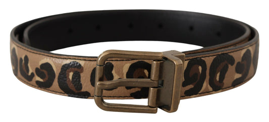 Dolce & Gabbana Brown Leather Leopard Print Bronze Metal Buckle Belt Dolce & Gabbana