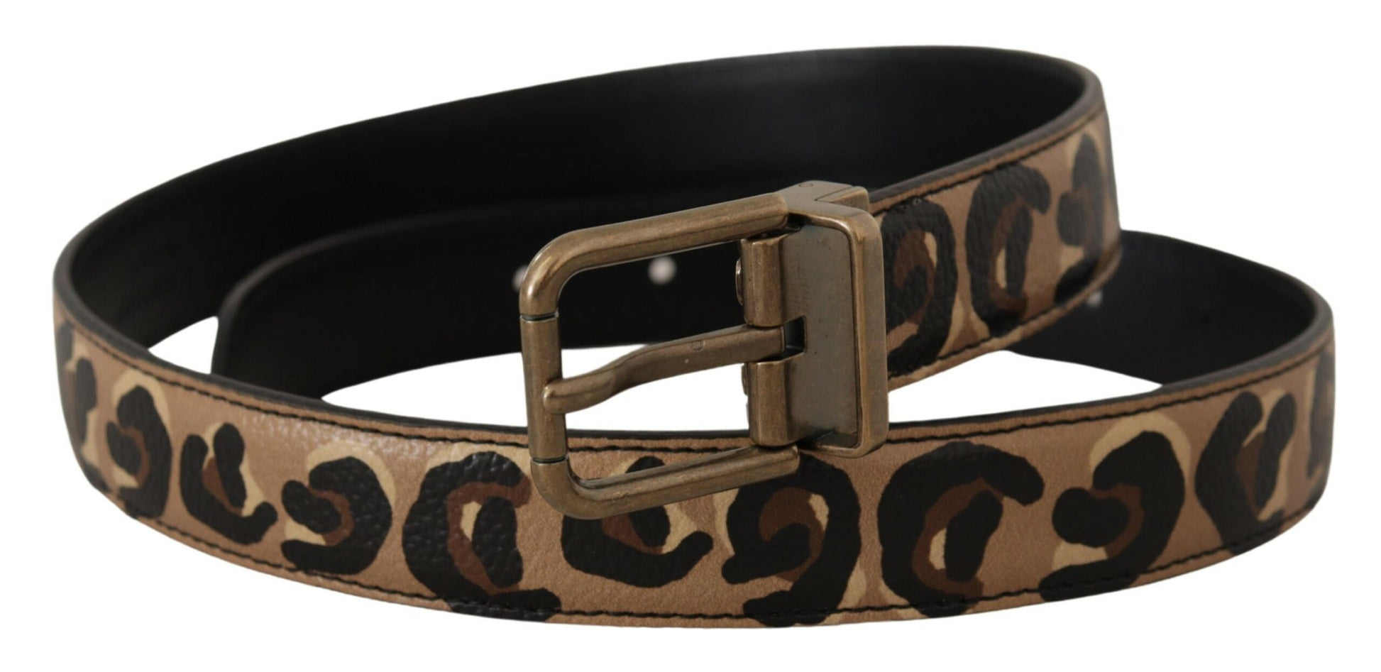 Dolce & Gabbana Brown Leather Leopard Print Bronze Metal Buckle Belt Dolce & Gabbana