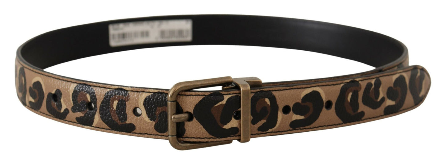 Dolce & Gabbana Brown Leather Leopard Print Bronze Metal Buckle Belt Dolce & Gabbana