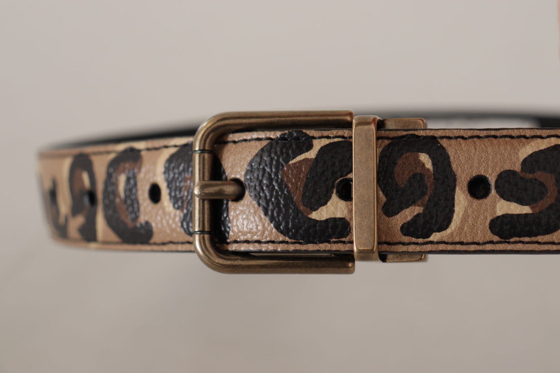Dolce & Gabbana Brown Leather Leopard Print Bronze Metal Buckle Belt Dolce & Gabbana