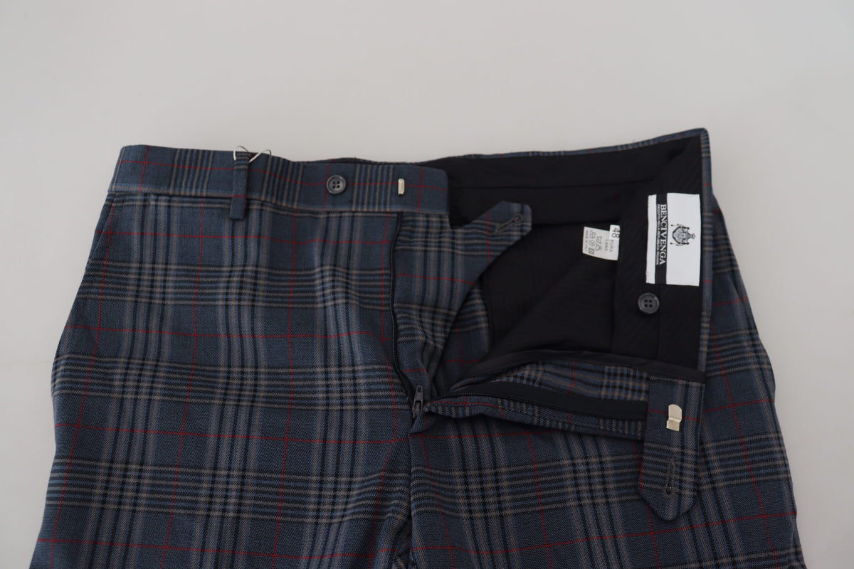BENCIVENGA Gray Pure Wool Men Checkered Pants - Eljoys Fashion 