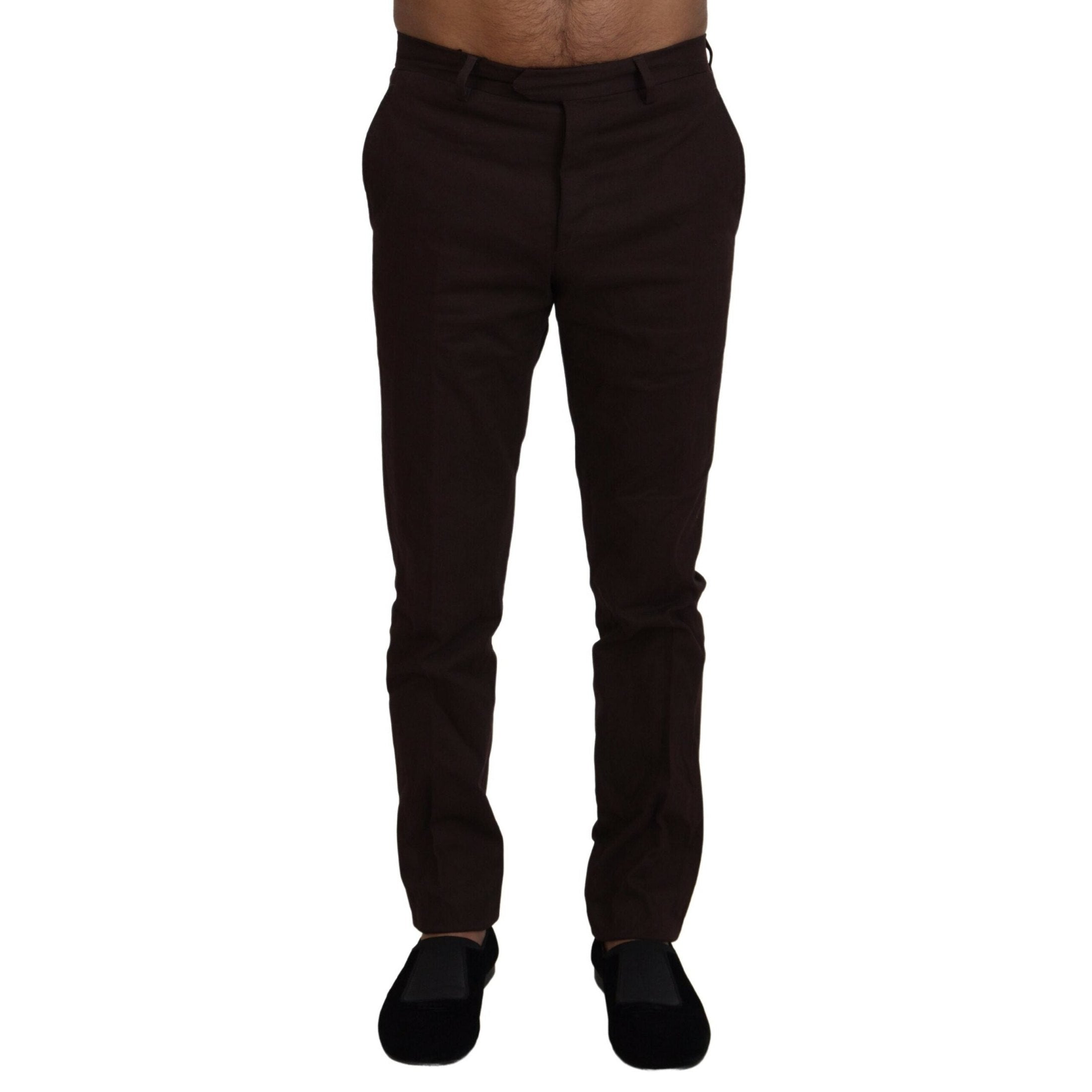 BENCIVENGA Brown Cotton Tapered Formal Men Pants