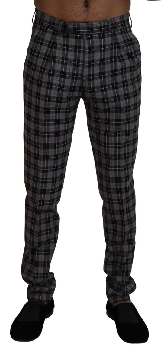 BENCIVENGA Gray Checkered Slim Fit Men Pants BENCIVENGA
