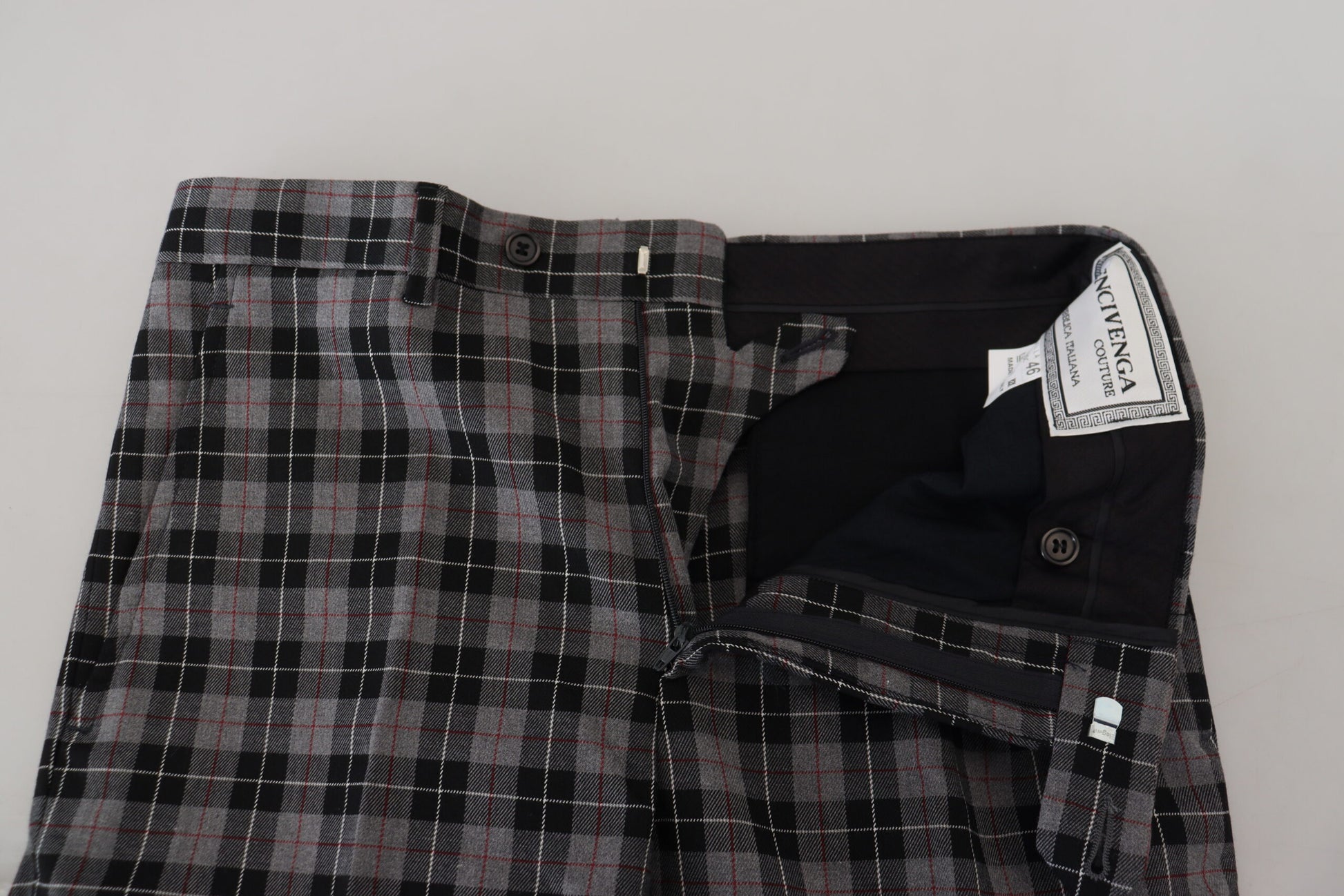 BENCIVENGA Gray Checkered Slim Fit Men Pants BENCIVENGA