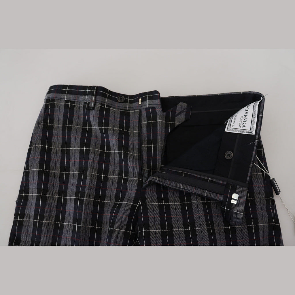 BENCIVENGA Gray Checkered Slim Fit Men Pants