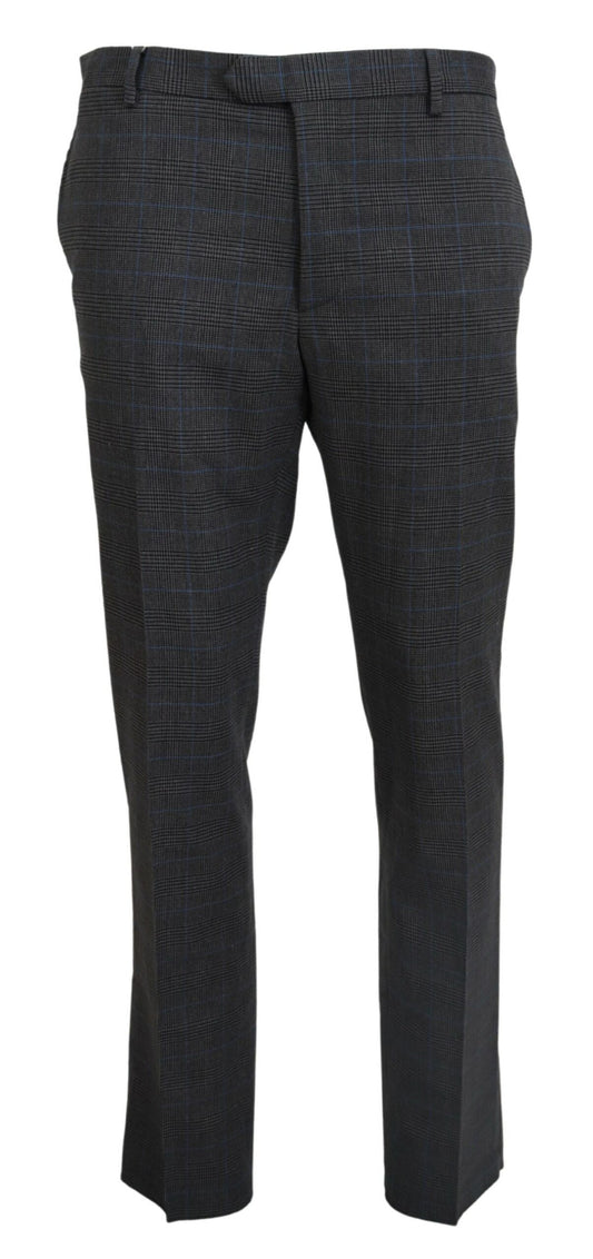 BENCIVENGA Gray Checkered Wool Dress Formal Pants BENCIVENGA