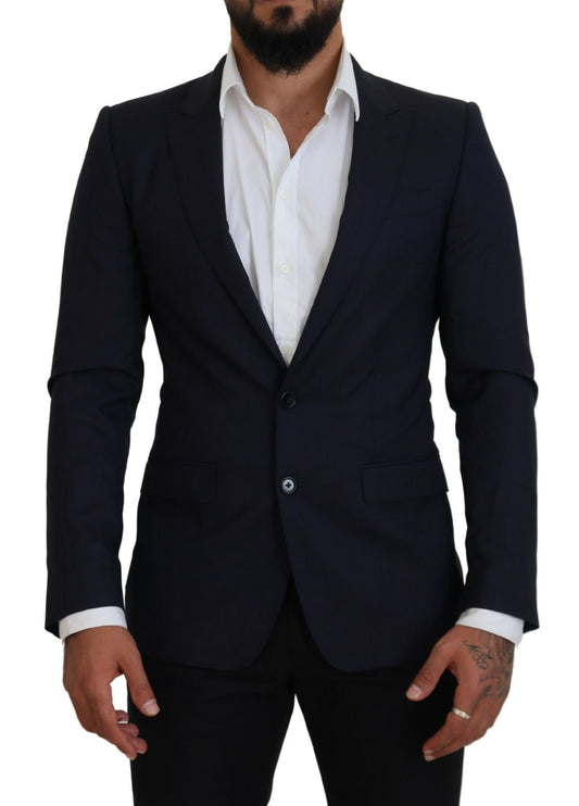 Dolce & Gabbana Blue Wool Slim Fit Formal Coat Blazer Dolce & Gabbana