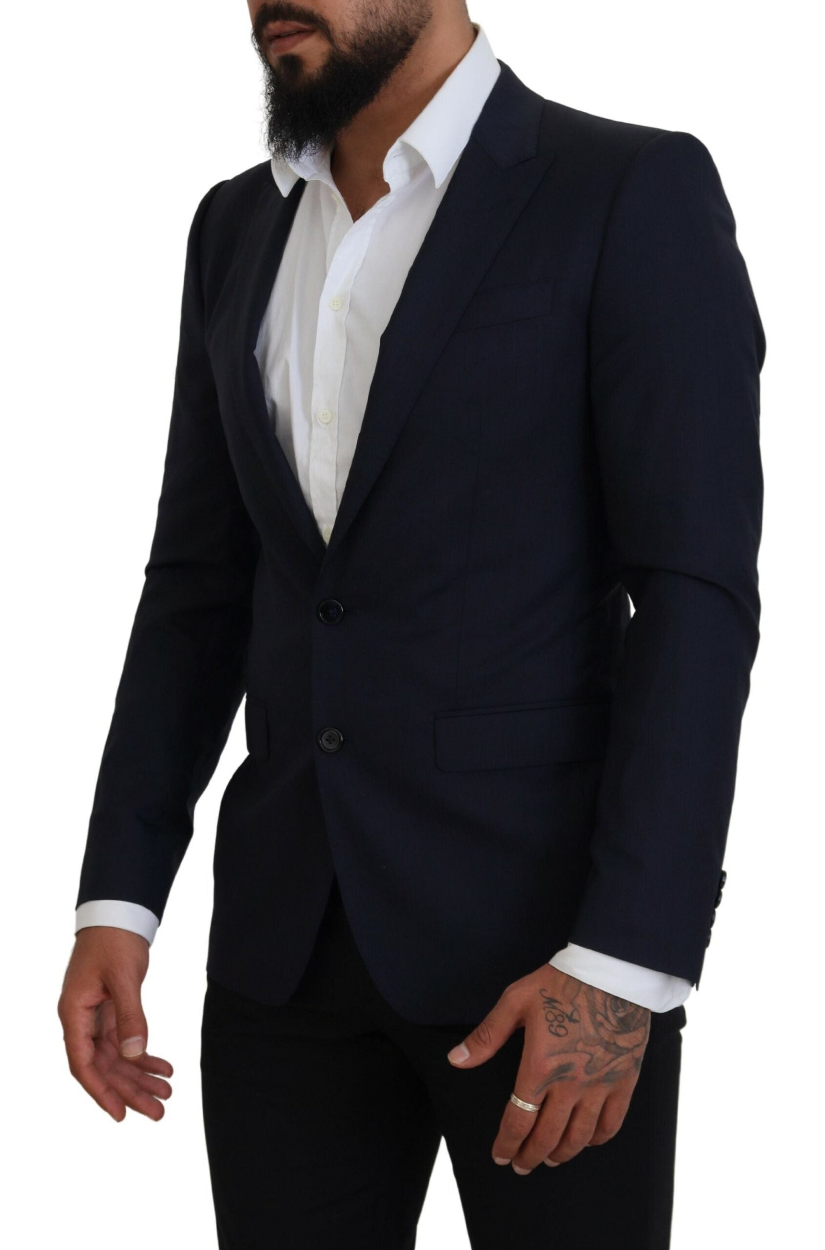 Dolce & Gabbana Blue Wool Slim Fit Formal Coat Blazer Dolce & Gabbana
