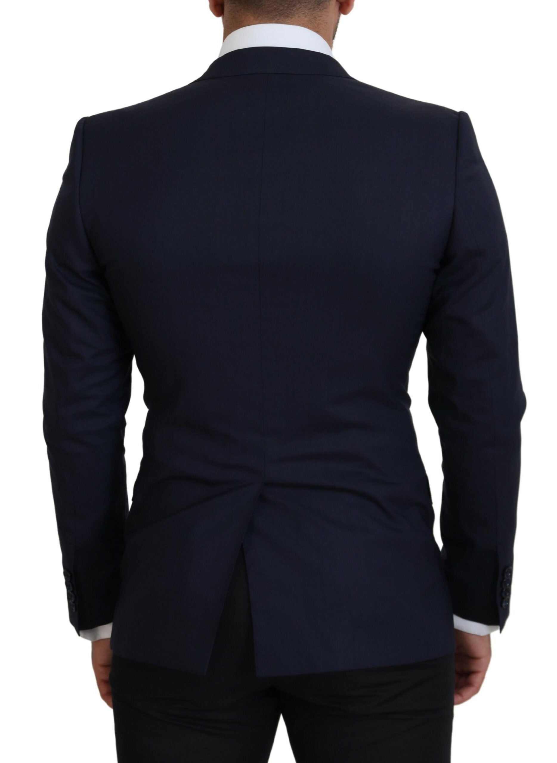 Dolce & Gabbana Blue Wool Slim Fit Formal Coat Blazer Dolce & Gabbana