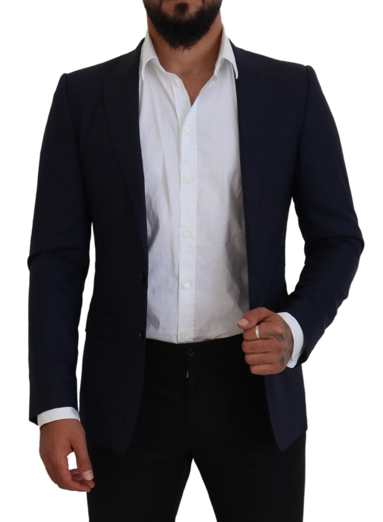 Dolce & Gabbana Blue Wool Slim Fit Formal Coat Blazer Dolce & Gabbana