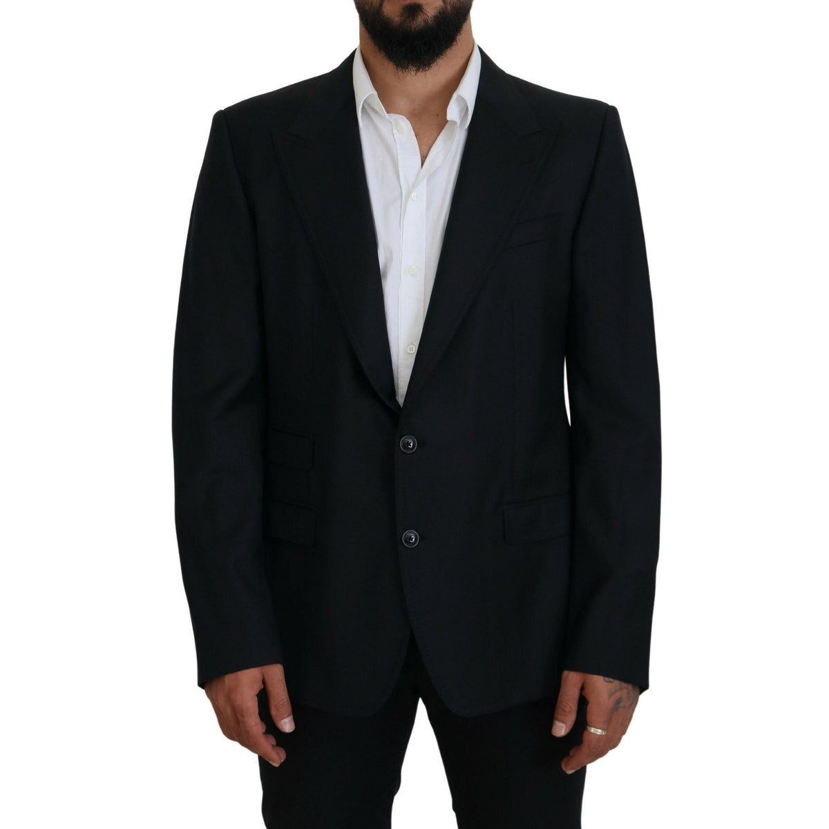 Dolce & Gabbana Dark Blue Wool Formal Sicilia Blazer