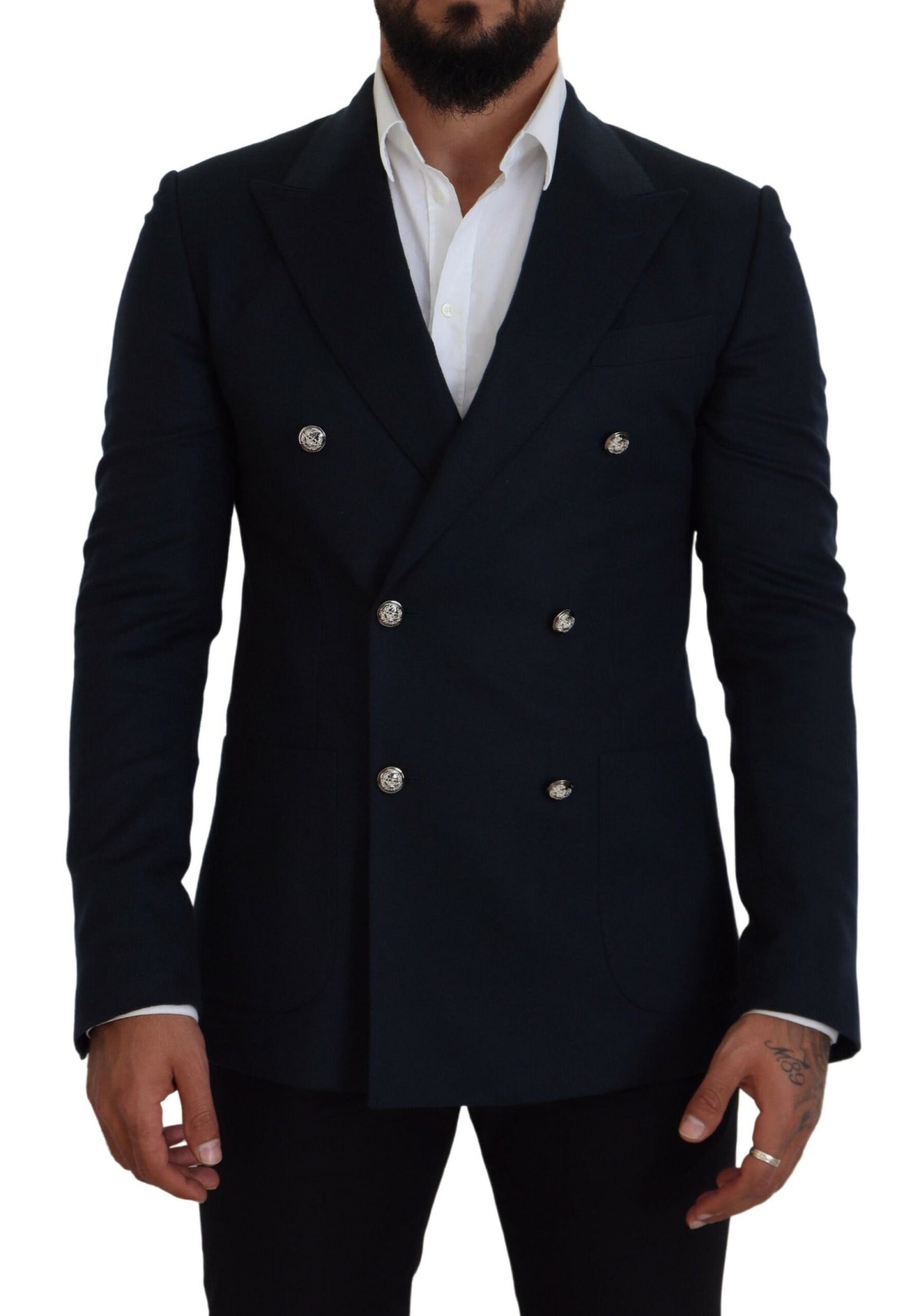 Dolce & Gabbana Blue Double Breasted Formal Coat Blazer Dolce & Gabbana
