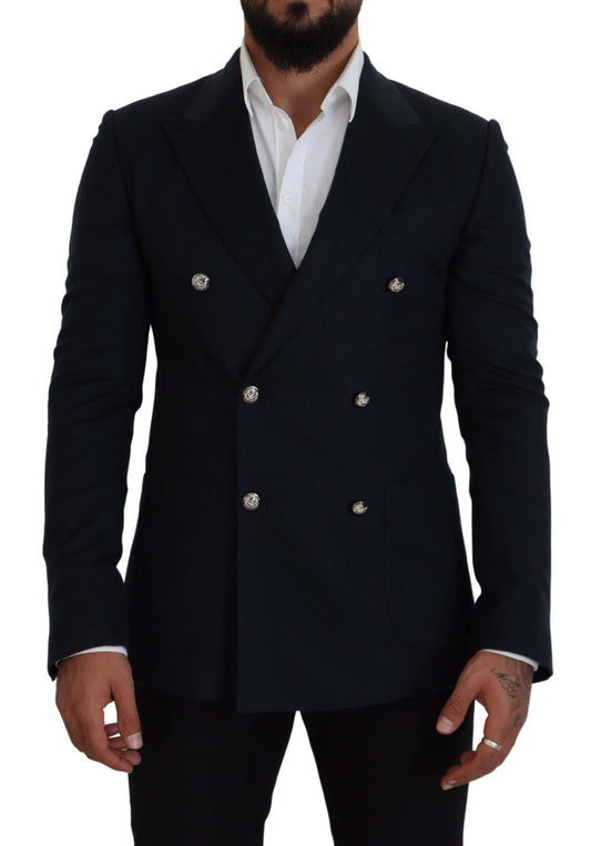 Dolce & Gabbana Blue Double Breasted Formal Coat Blazer Dolce & Gabbana