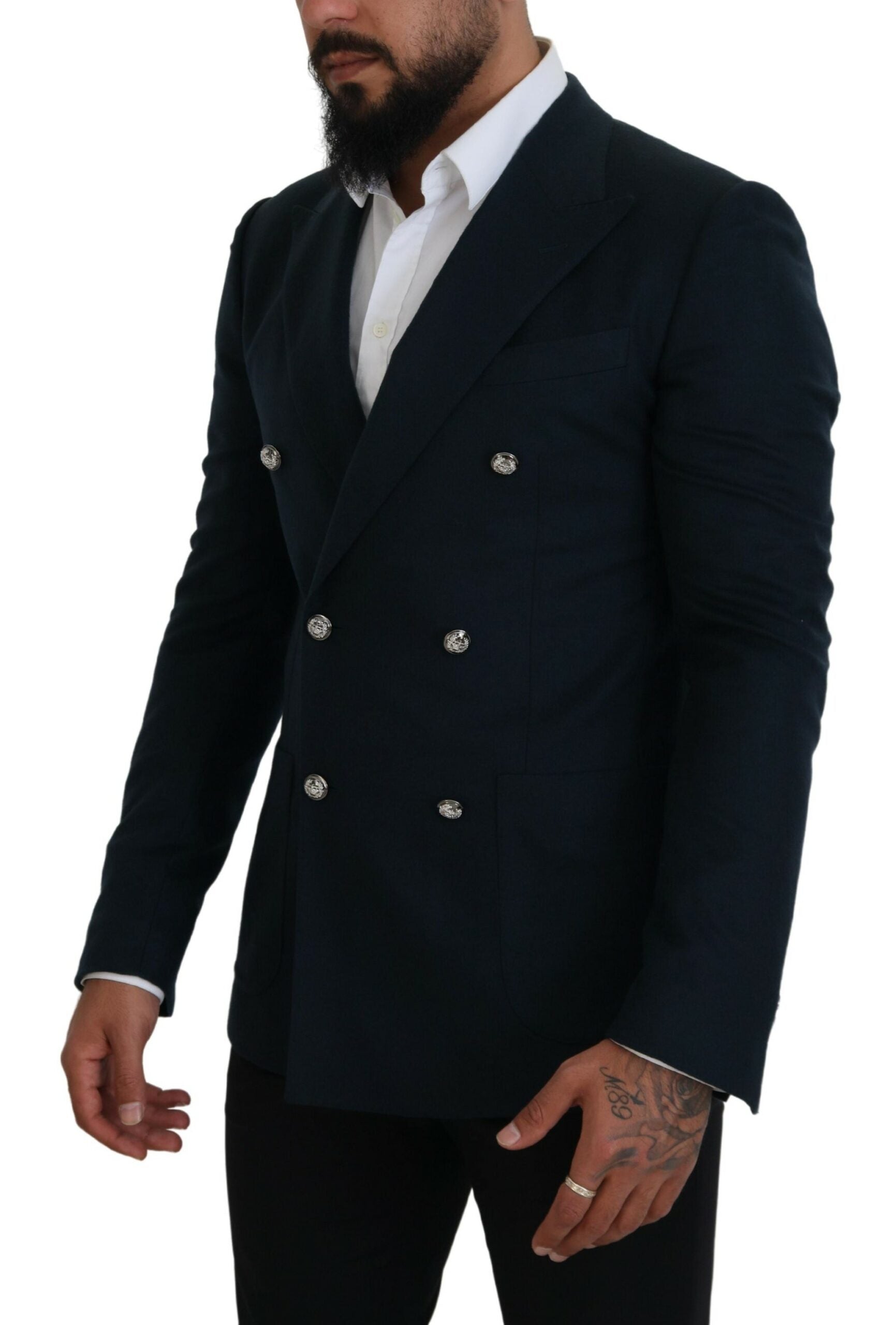 Dolce & Gabbana Blue Double Breasted Formal Coat Blazer Dolce & Gabbana