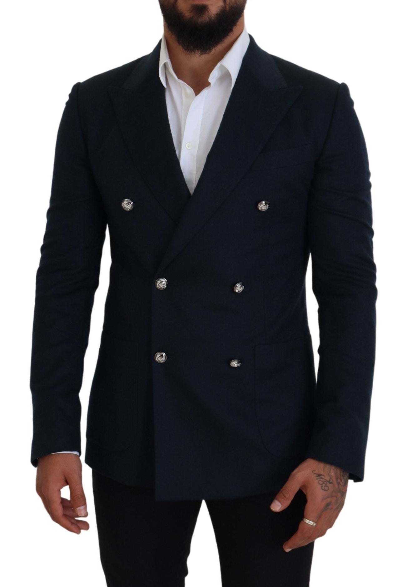 Dolce & Gabbana Blue Double Breasted Formal Coat Blazer Dolce & Gabbana