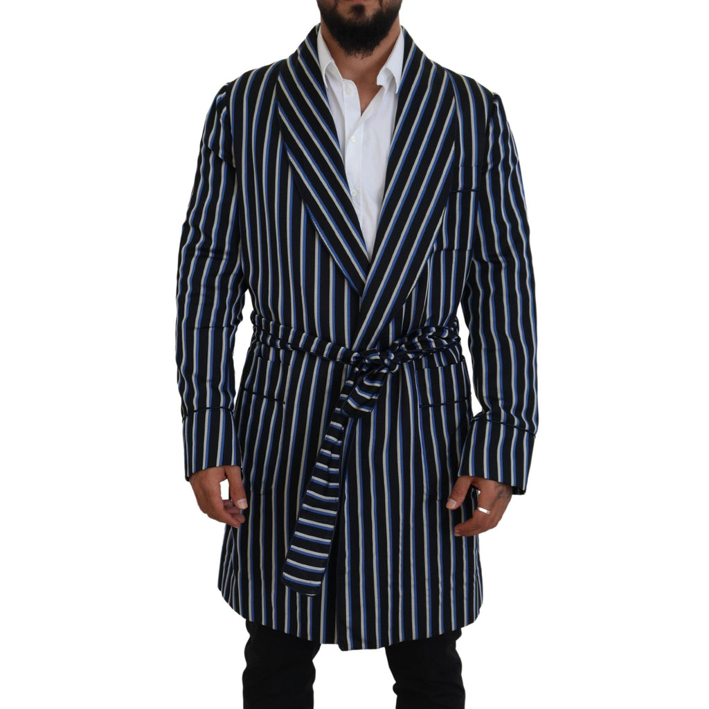 Dolce & Gabbana Black Blue Martini Printed Lining Robe