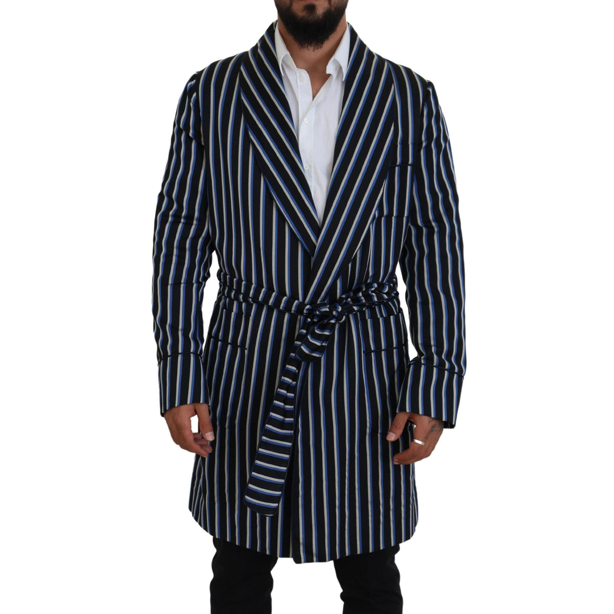 Dolce & Gabbana Black Blue Martini Printed Lining Robe