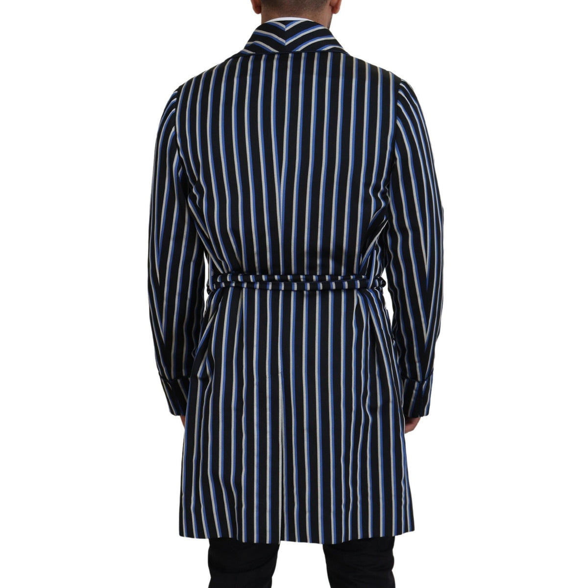 Dolce & Gabbana Black Blue Martini Printed Lining Robe