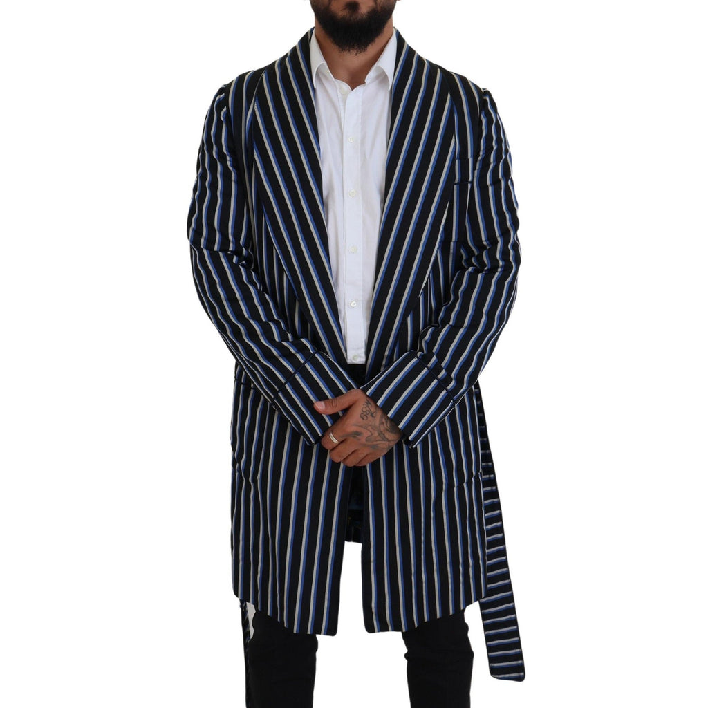 Dolce & Gabbana Black Blue Martini Printed Lining Robe