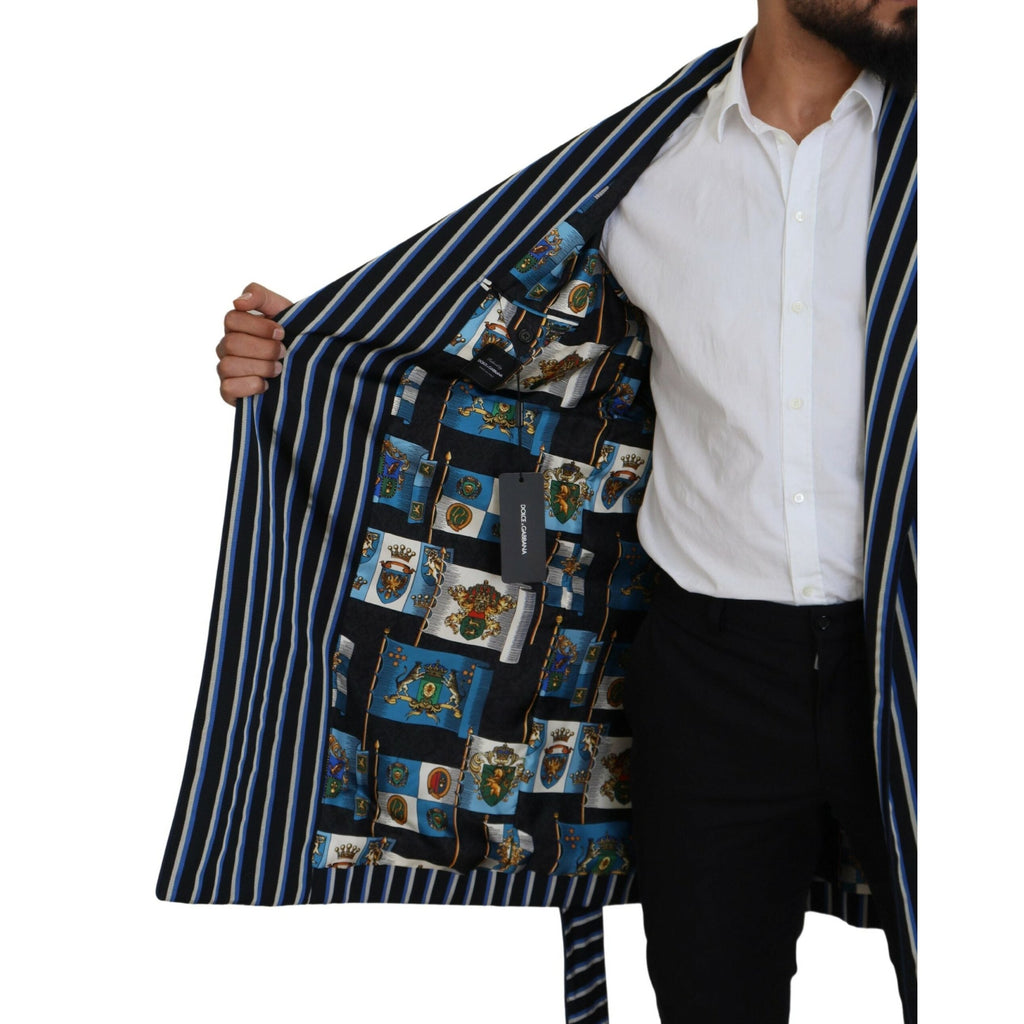 Dolce & Gabbana Black Blue Martini Printed Lining Robe
