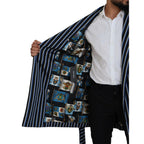 Dolce & Gabbana Black Blue Martini Printed Lining Robe