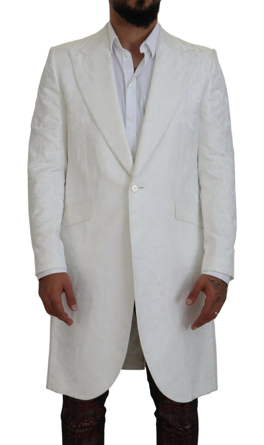 Dolce & Gabbana White Floral Brocade Trench Coat Jacket Dolce & Gabbana
