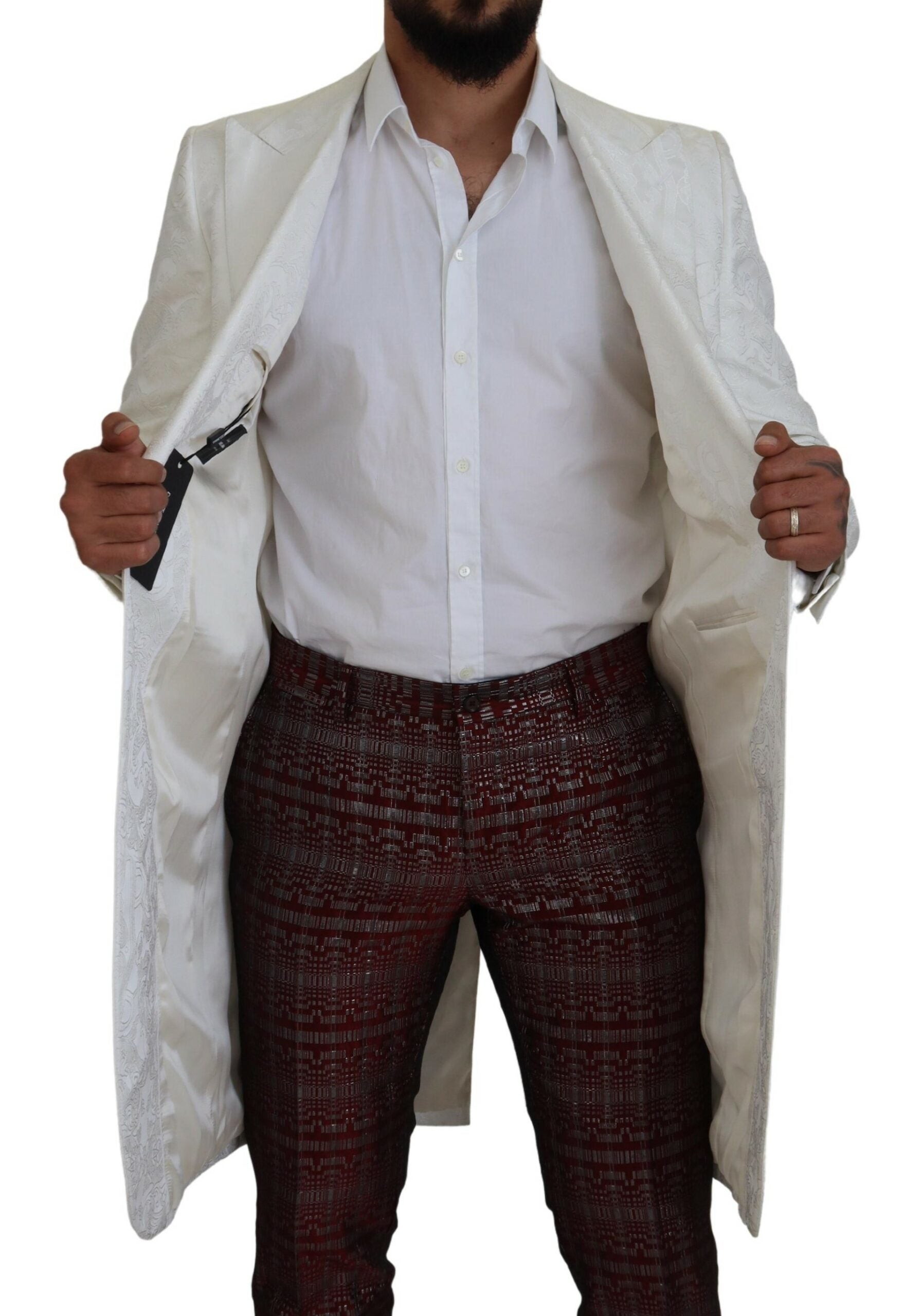 Dolce & Gabbana White Floral Brocade Trench Coat Jacket Dolce & Gabbana