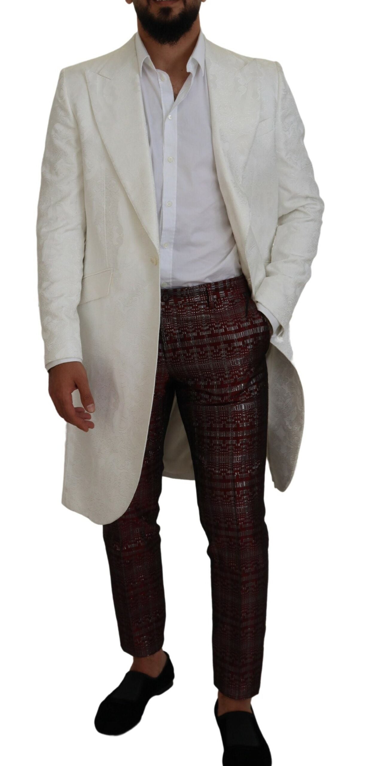 Dolce & Gabbana White Floral Brocade Trench Coat Jacket Dolce & Gabbana