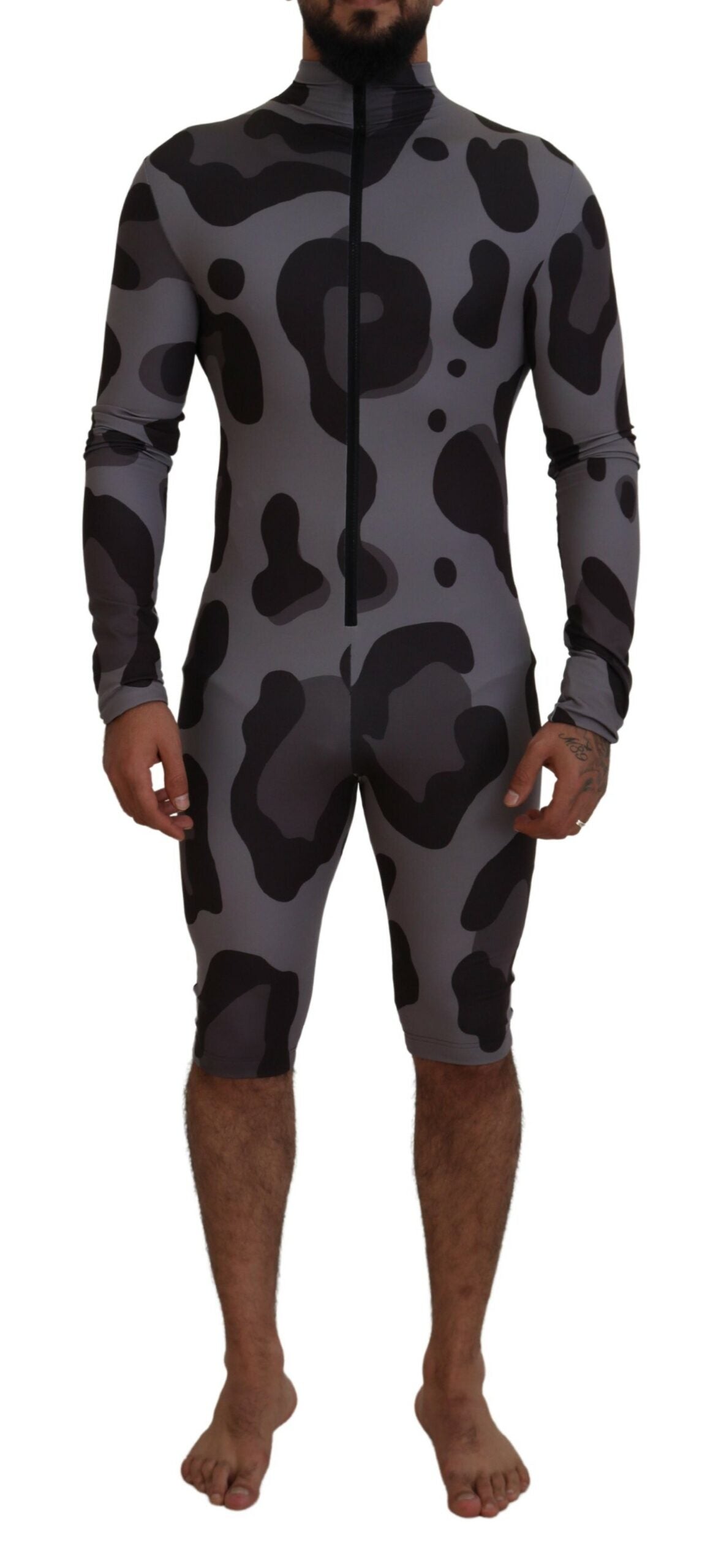 Dolce & Gabbana Gray Patterned Polyester Wetsuit Swimwear Dolce & Gabbana