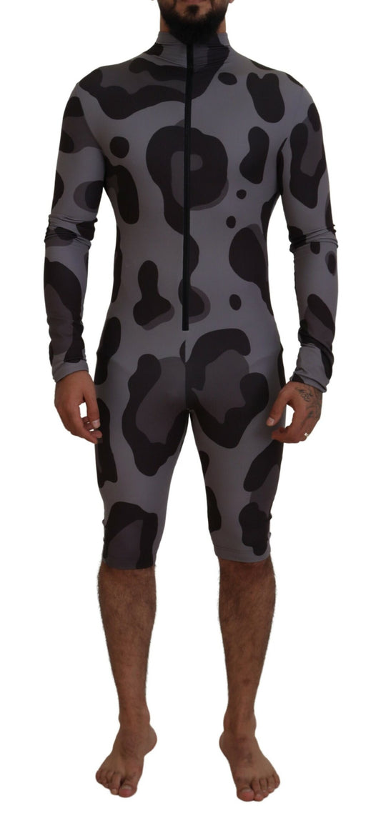 Dolce & Gabbana Gray Patterned Polyester Wetsuit Swimwear Dolce & Gabbana