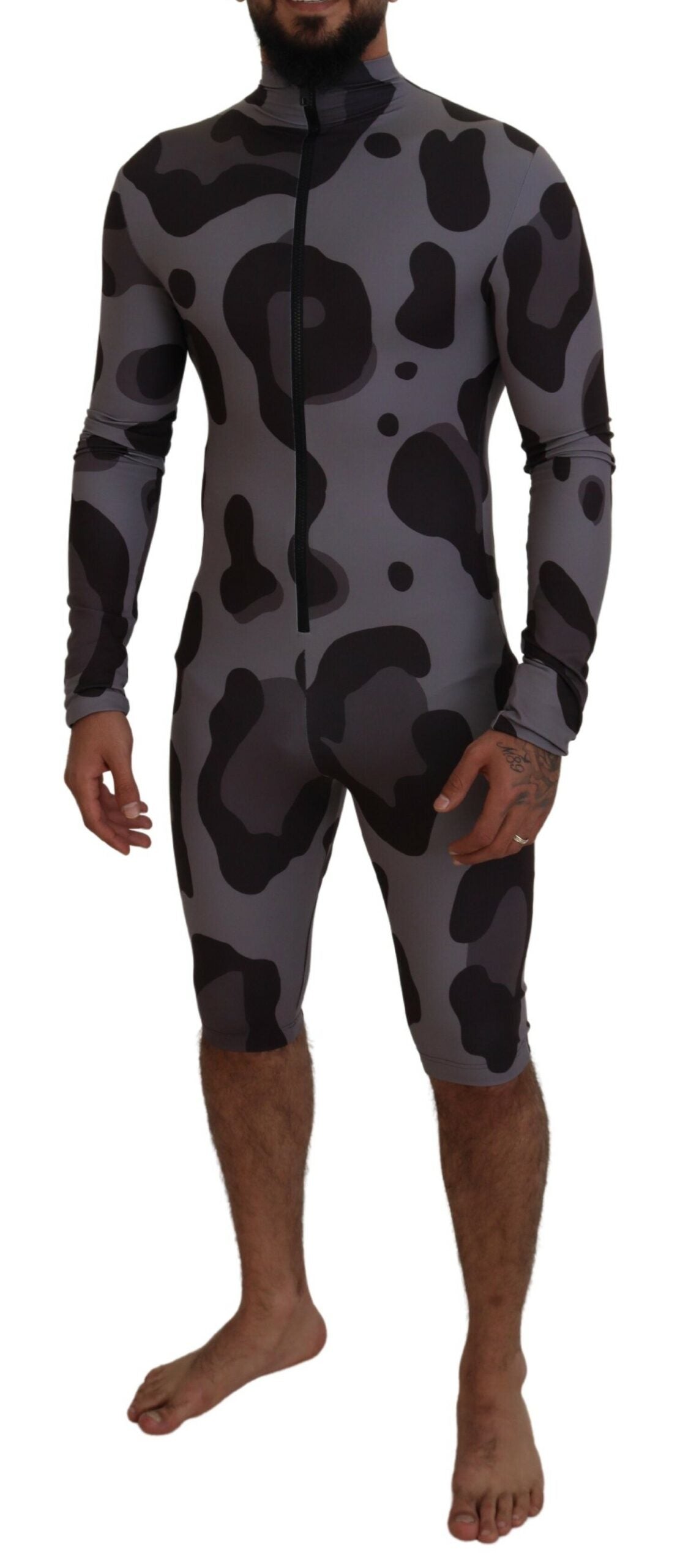 Dolce & Gabbana Gray Patterned Polyester Wetsuit Swimwear Dolce & Gabbana