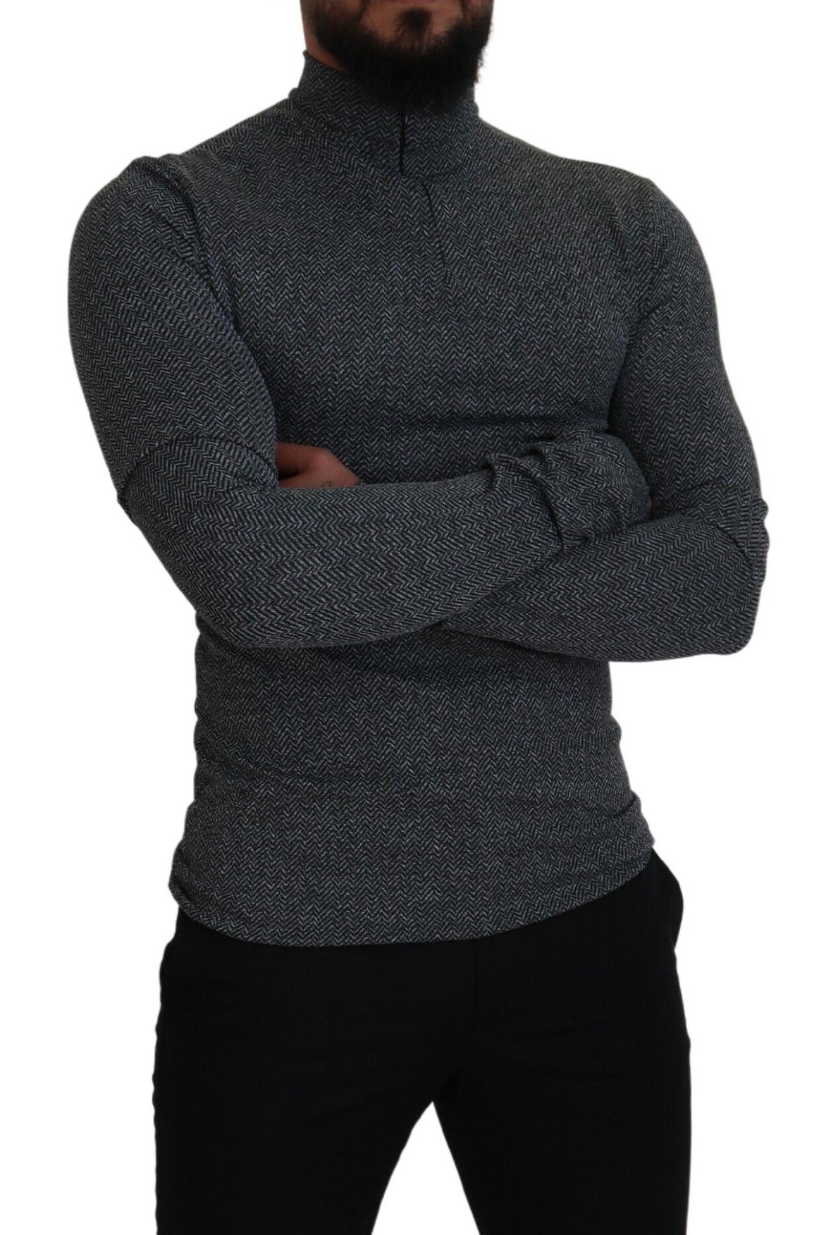 Dolce & Gabbana Dark Gray Nylon Turtleneck Pullover Sweater Dolce & Gabbana