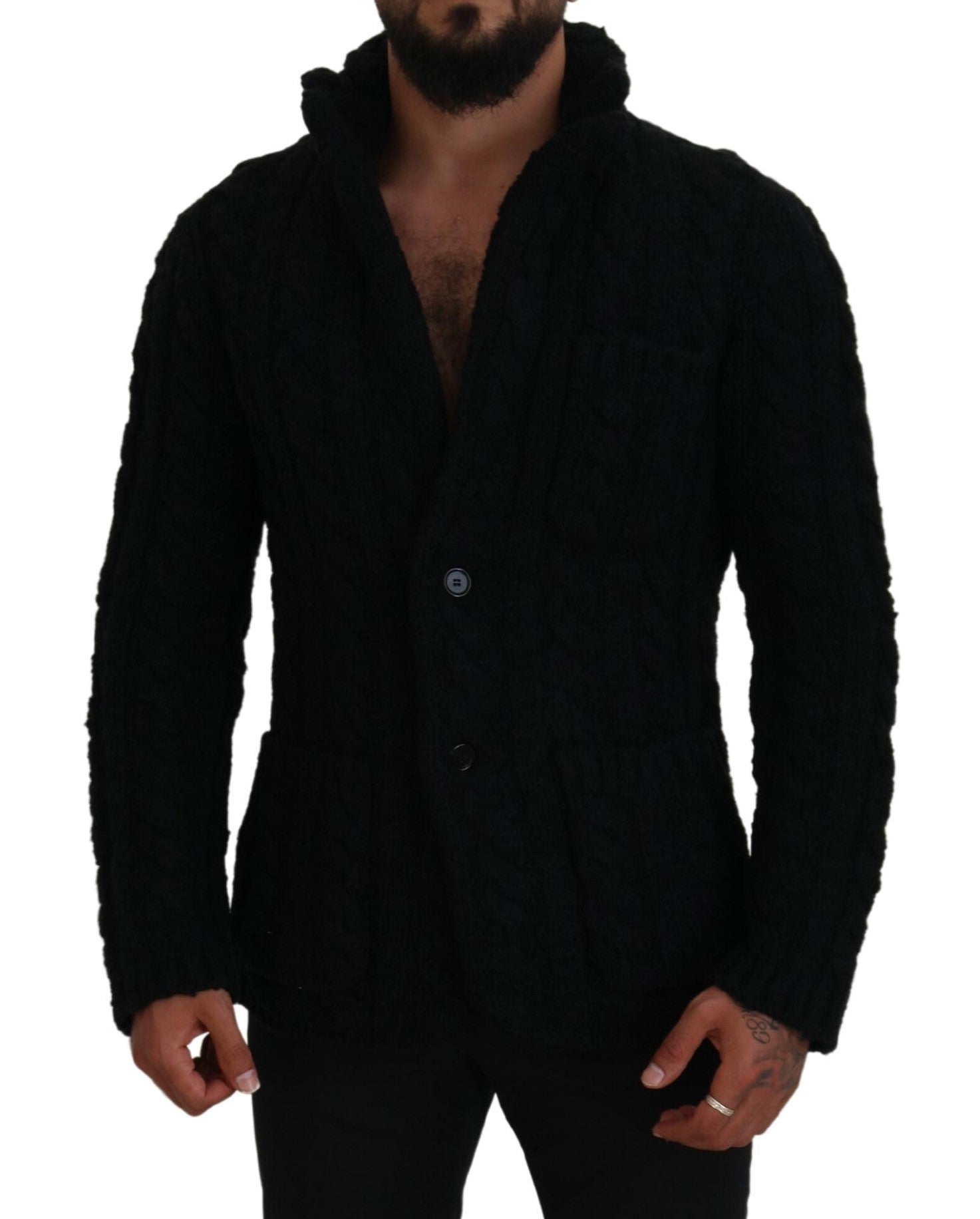 Dolce & Gabbana Black Wool Knit Button Cardigan Sweater Dolce & Gabbana