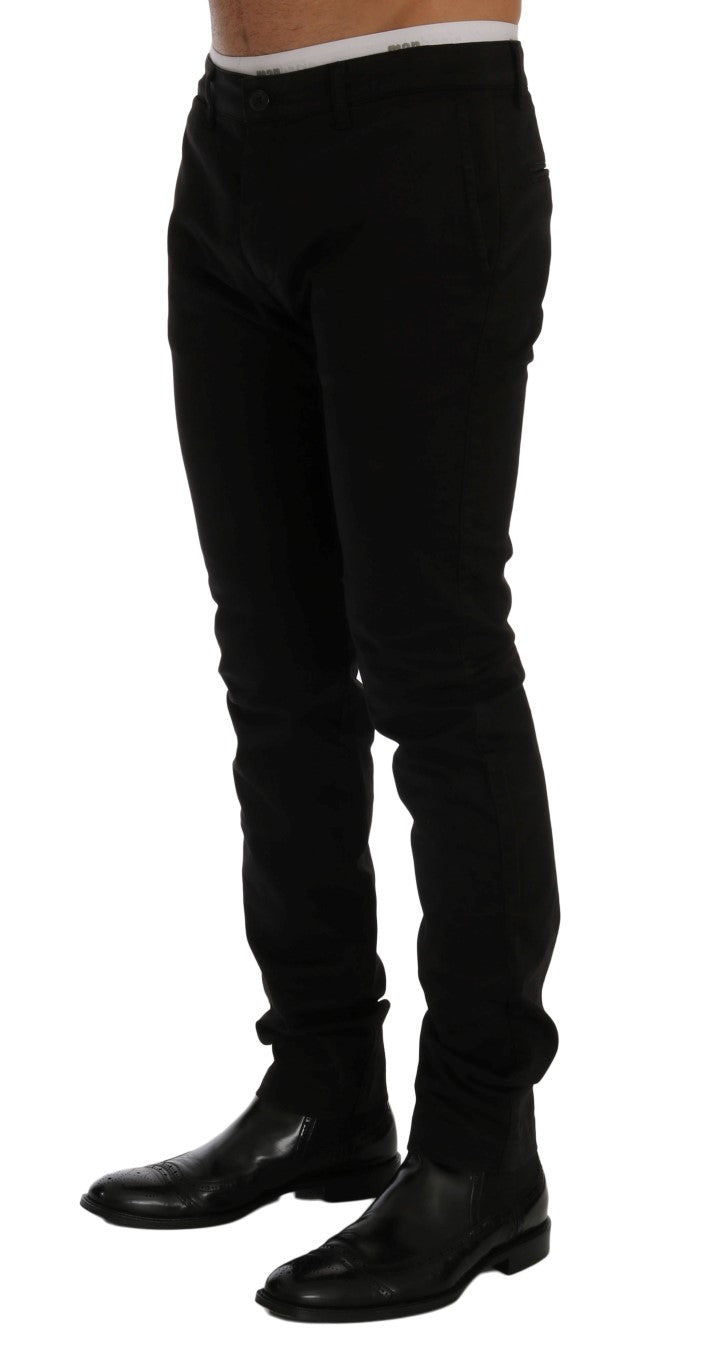 GF Ferre Black Cotton Stretch Chinos Pants GF Ferre