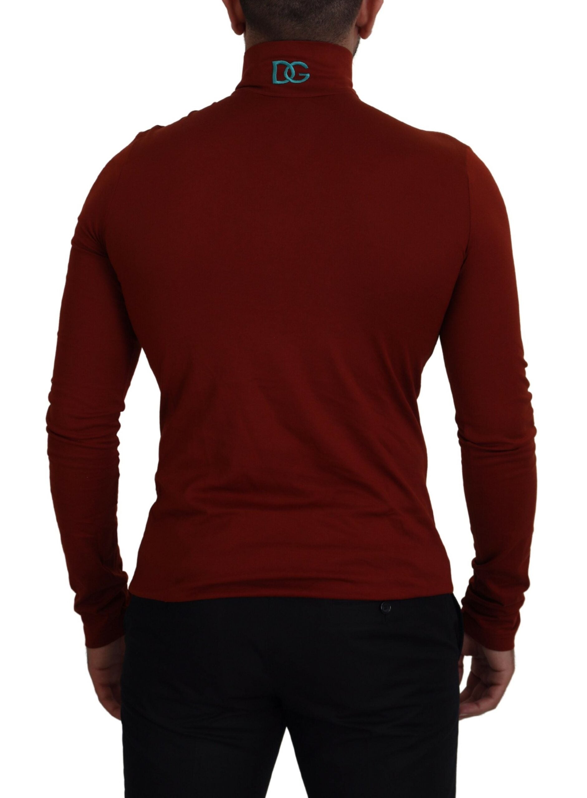 Dolce & Gabbana Maroon Cotton Turtle Neck Zip Sweater Dolce & Gabbana