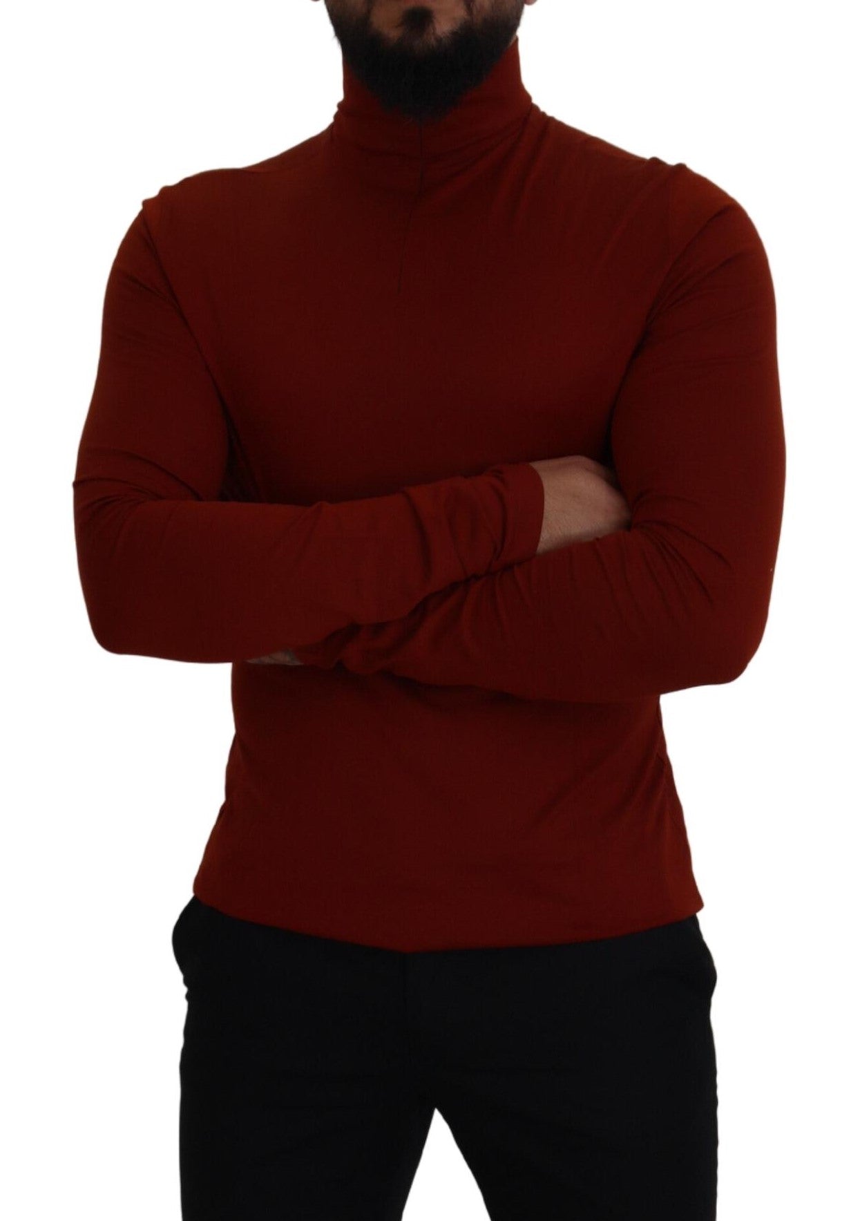Dolce & Gabbana Maroon Cotton Turtle Neck Zip Sweater Dolce & Gabbana