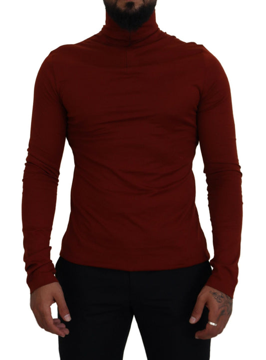 Dolce & Gabbana Maroon Cotton Turtle Neck Zip Sweater Dolce & Gabbana