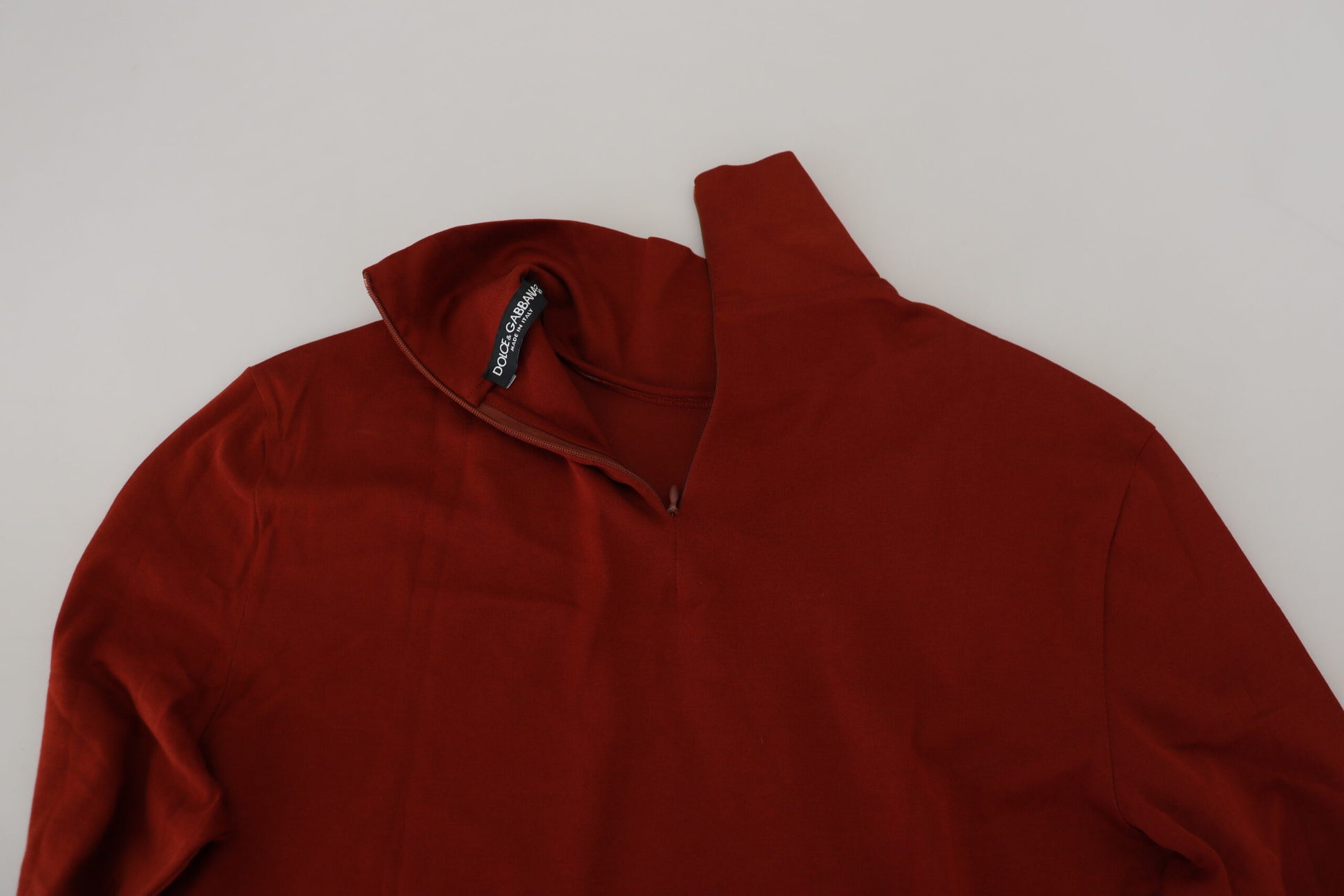 Dolce & Gabbana Maroon Cotton Turtle Neck Zip Sweater Dolce & Gabbana