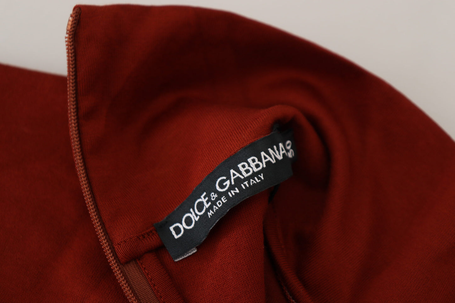Dolce & Gabbana Maroon Cotton Turtle Neck Zip Sweater Dolce & Gabbana