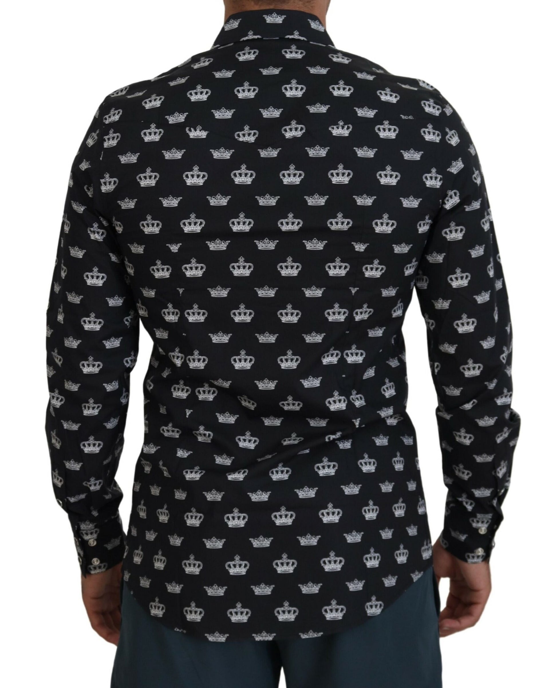 Dolce & Gabbana Black Crown Print GOLD Slim Shirt Dolce & Gabbana