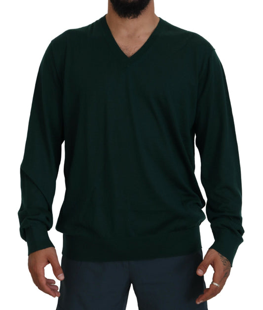 Dolce & Gabbana Green Cashmere V-neck Pullover Sweater Dolce & Gabbana